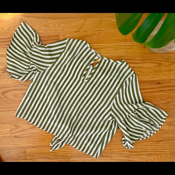 Green & White Striped Short Sleeve Crop Top - Picture 2 of 7